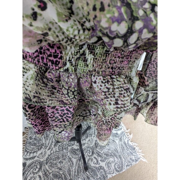 Ashley Stewart Curvy Girl 2X Blouse Animal Print Chiffon SurpliceRuffle HiLo NEW - Picture 5 of 14